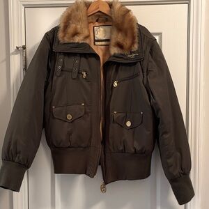 Vintage Pepe Jeans Coat with Gold Hardware and Tan Fur Trim
